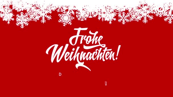 Inertiabounce ja Spin animaatio Frohe Weihnachten Und Ein Gutes Neues Jahr Saksan Hyvää joulua ja onnellista uutta vuotta Kirjoitettu yli punainen pinta alle valkoinen lumihiutaleet seppele
 - Materiaali, video
