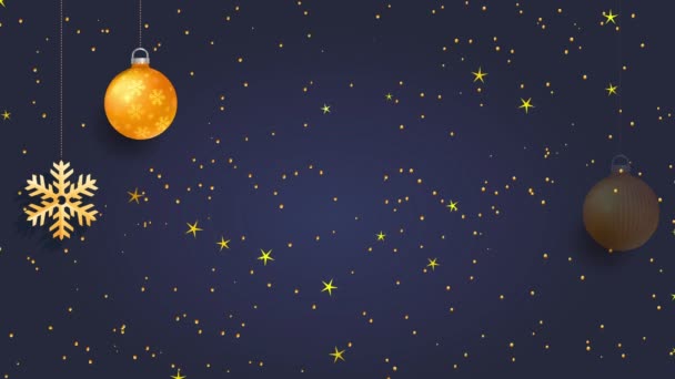 Auflösung Animationsgrafiken der italienischen Frohe Weihnachten mit Worten Buon Natale Skript über Sternenhintergrund mit garnierten Glühbirnen und Schneeflocken herumhängen - Filmmaterial, Video