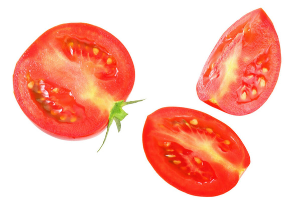 fresh tomato slices isolated on white background. top view - Фото, изображение