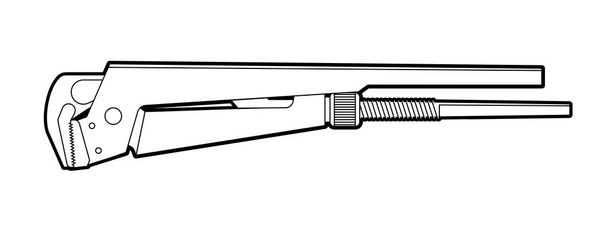 llave de gas - ilustración plana sobre un fondo blanco, libro para colorear. herramientas de mano para tuberías, alcantarillas, reparaciones
 - Vector, Imagen