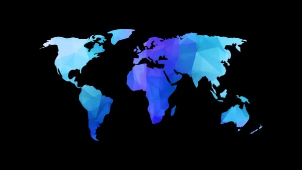 Κίνηση των στοιχείων που σχηματίζουν εννοιολογικό παγκόσμιο χάρτη με γεωμετρικά τρίγωνα που σχηματίζουν διαμαντένια σχήματα με μπλε και πασχαλινά χρώματα σε διαφορετική φωτεινότητα - Πλάνα, βίντεο