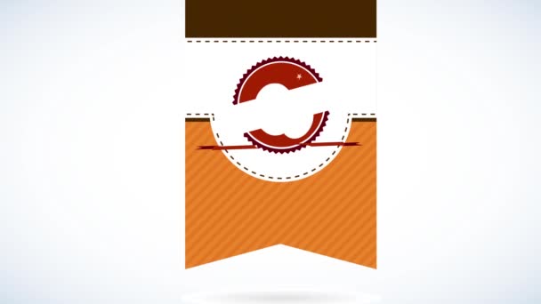 Salto inercial de saco de café de qualidade com doodles de feijão no centro do círculo e uma fita escrita com tipografia retro sobre tela em camadas verticais
 - Filmagem, Vídeo