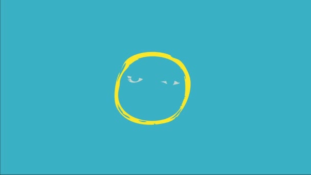 Prvek pružiny Přesouvání Objednávka na složení Vintage Sun Doodle s klidnou tváří kreslené tužkou čáry jako náčrt malované žluté a zelené tóny nad modrým pozadím - Záběry, video