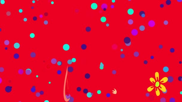 Κλιμακώνοντας και περιστρέφοντας την κίνηση της Animation of a Psychedelic Fat Goat with Droopy Fluorescent Eyes A Shiny Luminous Aura around Her Holding A Daisy with Colored Bubbles floating over a Red Background - Πλάνα, βίντεο