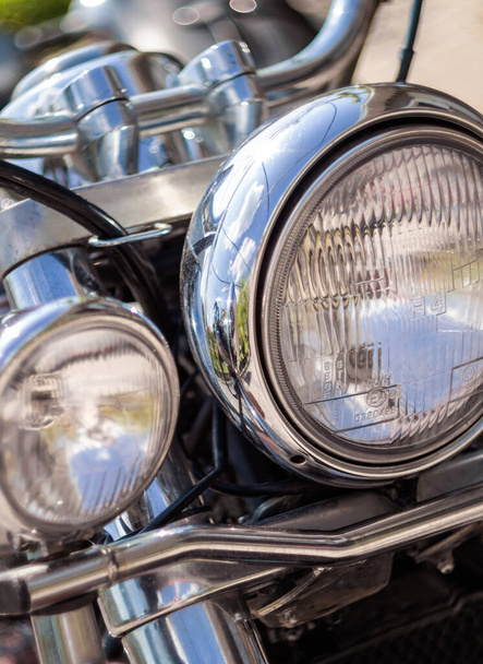 Headlights of a chopper motorcycle close-up - Foto, imagen