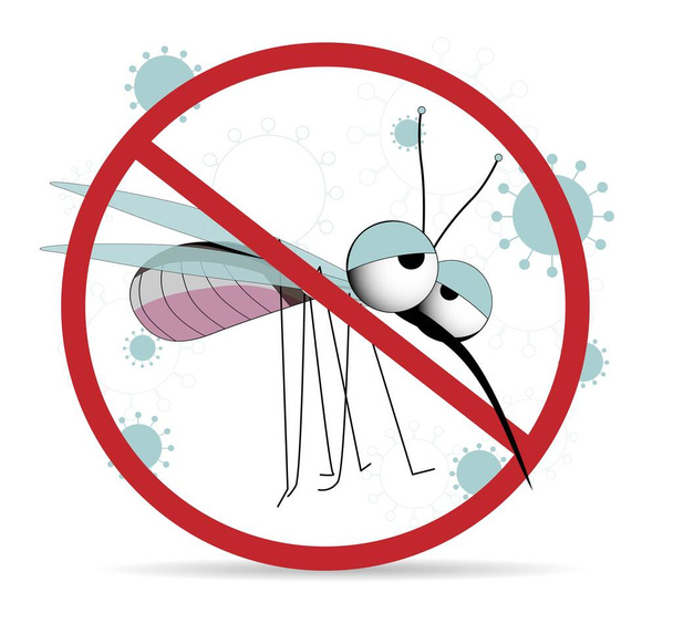 Σήμα προειδοποίησης κουνουπιών απαγορευμένο. εικονίδιο φορέα ελέγχου εντόμων. Χαριτωμένο χαρακτήρα κουνουπιών Σταματήστε και ελέγξτε τα κουνούπια, αντι-έντομο εικονογράφηση. . - Διάνυσμα, εικόνα