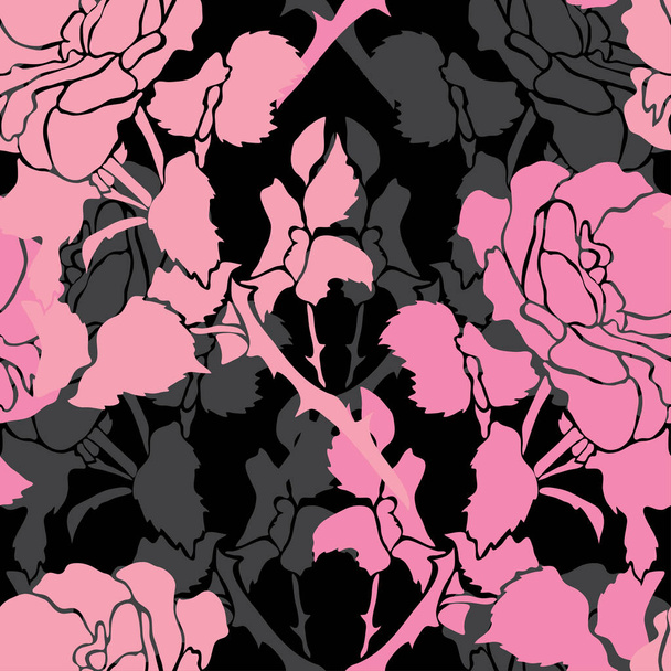 Elegant seamless pattern with rose flowers, design elements. Floral  pattern for invitations, cards, print, gift wrap, manufacturing, textile, fabric, wallpapers - Wektor, obraz