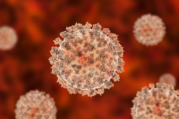 SARS-CoV-2, o coronavírus que causa COVID-19, ilustração 3D mostra picos de superfície do vírus
 - Foto, Imagem