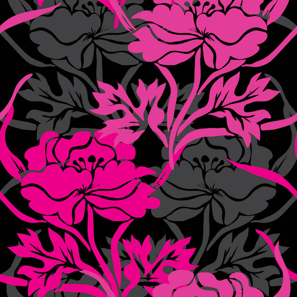 Elegant seamless pattern with peony flowers, design elements. Floral  pattern for invitations, cards, print, gift wrap, manufacturing, textile, fabric, wallpapers - Vetor, Imagem