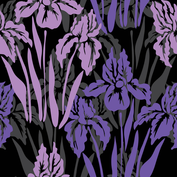 Elegant seamless pattern with iris flowers, design elements. Floral  pattern for invitations, cards, print, gift wrap, manufacturing, textile, fabric, wallpapers - Wektor, obraz