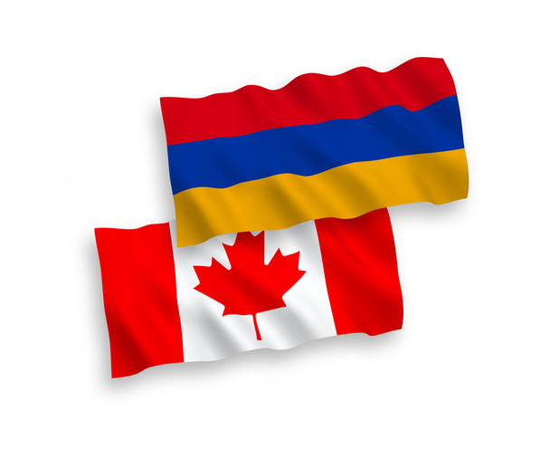Banderas nacionales de ondas vectoriales de Canadá y Armenia aisladas sobre fondo blanco. Proporción de 1 a 2
. - Vector, Imagen