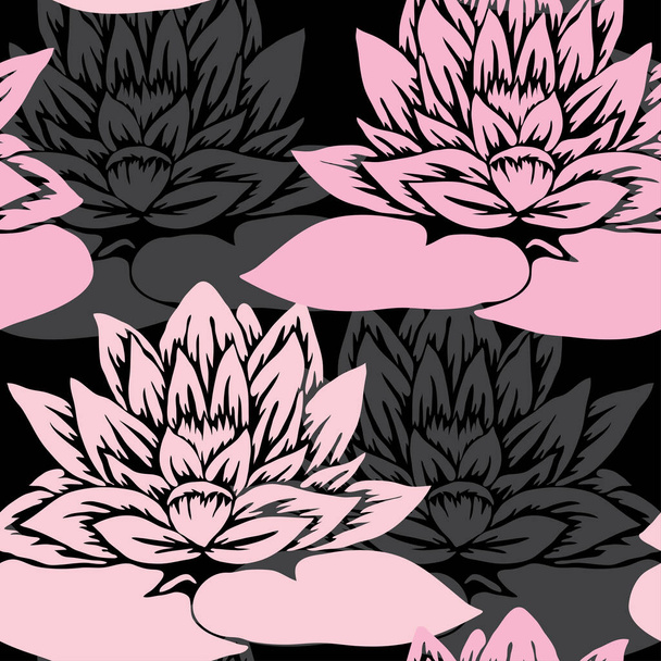 Elegant seamless pattern with lotus flowers, design elements. Floral  pattern for invitations, cards, print, gift wrap, manufacturing, textile, fabric, wallpapers - Vektor, kép