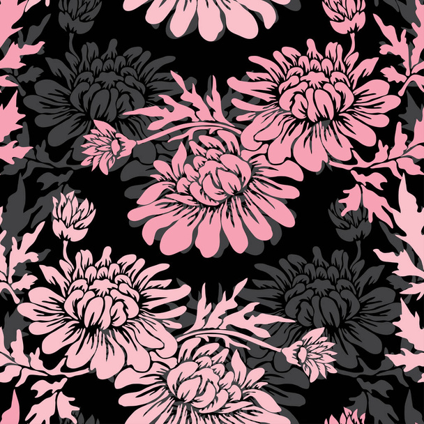 Elegant seamless pattern with chrysanthemum  flowers, design elements. Floral  pattern for invitations, cards, print, gift wrap, manufacturing, textile, fabric, wallpapers - Wektor, obraz
