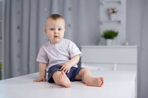 Portrait of a little boy. The baby sits in a bright room. - Fotoğraf, Görsel