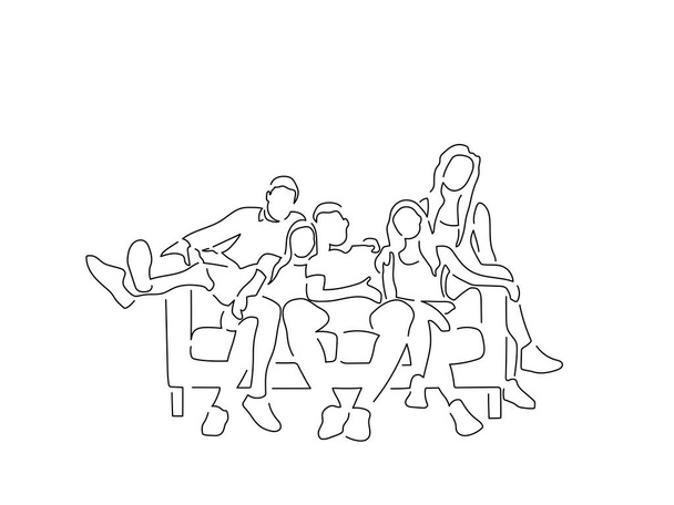 Pessoas em casa desenho de linha isolado, design de ilustração vetorial
. - Vetor, Imagem