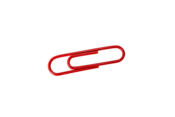 Red paper clip isolated on white blackground - Photo, Image