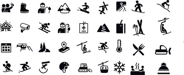 Ícones de esqui design vetorial preto e branco
  - Vetor, Imagem