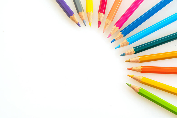 color pencil on white background with copy space - Foto, afbeelding