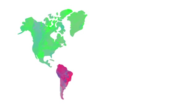 大陸ごとに異なる水彩で多色の世界図を形成するシンプルな要素の内部移動照明トーンを使用してアウトラインの消失を示唆 - 映像、動画