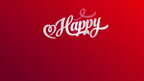 Movimiento de elementos formando blanco feliz día de San Valentín tipografía con efecto 3D con sombras bajo letras sobre una hoja roja y corazones decoración
 - Imágenes, Vídeo