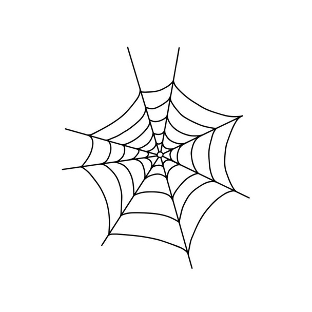Vektor Umriss Illustration einer einfachen Phantasie Halloween Spinnennetz, isoliertes Objekt auf dem weißen Hintergrund, Cliparts nützlich für Halloween-Party Dekoration, handgezeichnete Bild, Cartoon-Gruselfigur - Vektor, Bild