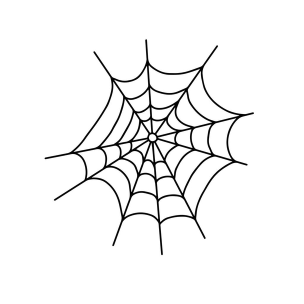 Vector schets illustratie van een eenvoudige fancy Halloween spinnenweb, geïsoleerd object op de witte achtergrond, clipart nuttig voor Halloween feest decoratie, met de hand getekend afbeelding, cartoon spooky karakter - Vector, afbeelding
