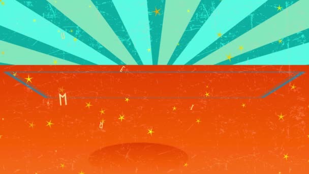 Wiosna i Bounce Motion Grafika Morze Premium i słońce Lato Eden Napisane na pomarańczowy okrągły wklejone do sceny tego samego koloru pod staromodne paski podobne do słonecznego - Materiał filmowy, wideo