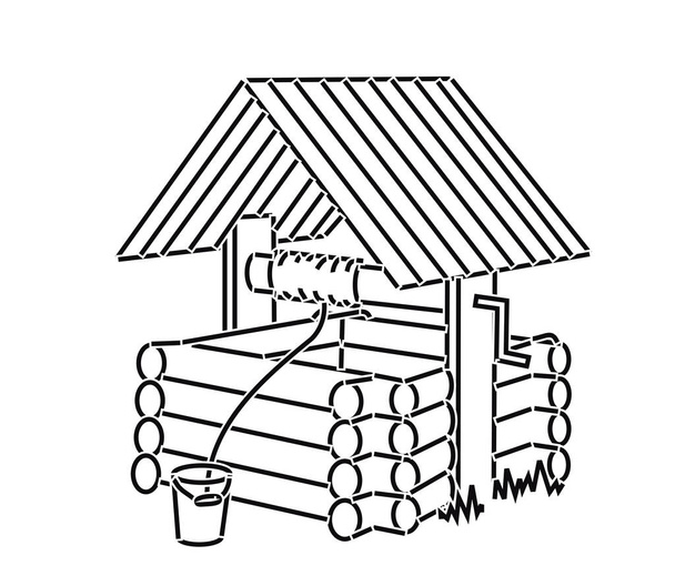 Puits en bois avec un toit sur fond blanc. Symbole. Illustration vectorielle
. - Vecteur, image