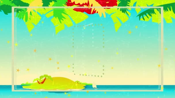 Inerciální odraz a spin animace teplého moře hostina brzy písemné se starožitným offset nad nebem izolované na letní den a havajský věnec naznačující Elegantní přestávka návrh - Záběry, video