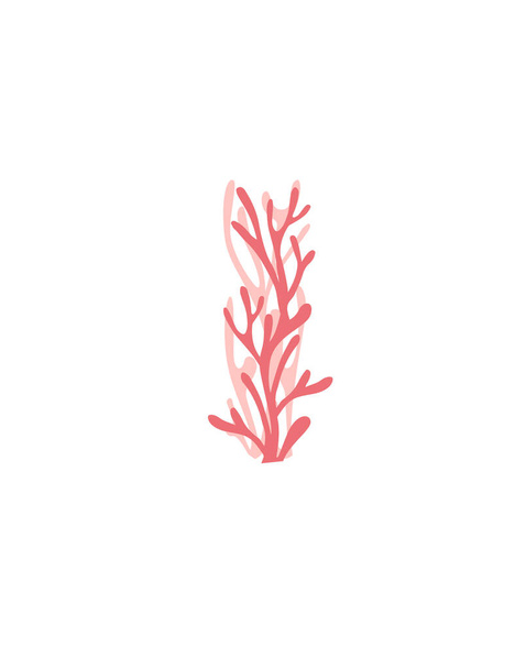 List I różowy kolorowe wodorosty morskie podwodne ocean rośliny morskie koralowe elementy płaskie wektor ilustracja na białym tle. - Wektor, obraz