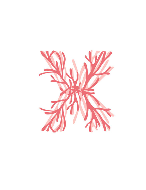Lettera X rosa alghe marine colorate subacquee oceano pianta mare corallo elementi piatto vettore illustrazione su sfondo bianco
. - Vettoriali, immagini