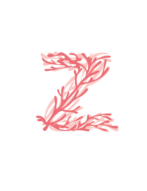 Z harfi pembe renkli deniz yosunları sualtı okyanus bitkisi deniz mercan elementleri beyaz arka planda düz vektör çizimi. - Vektör, Görsel