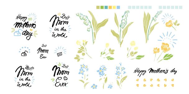 Mothers day hand lettering calligraphy illustration set - Vector, Image