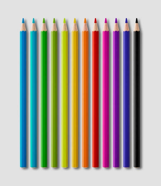 Set of color wooden pencil collection isolated on grey background - Fotó, kép