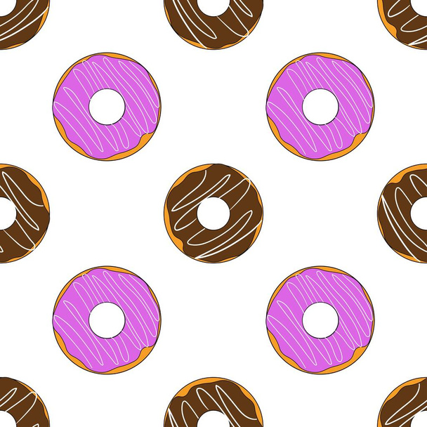 Naadloos patroon met donuts. Sjabloon voor achtergrond, banner, kaart, poster. Vector EPS10 illustratie - Vector, afbeelding