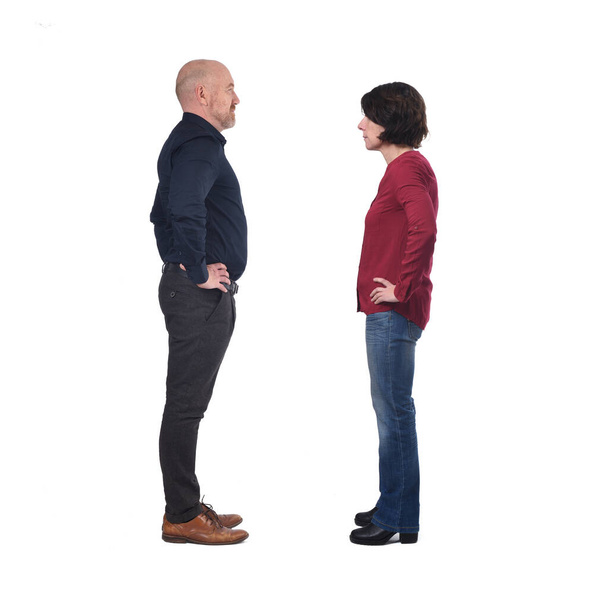 couple facing each other on white background - Photo, Image