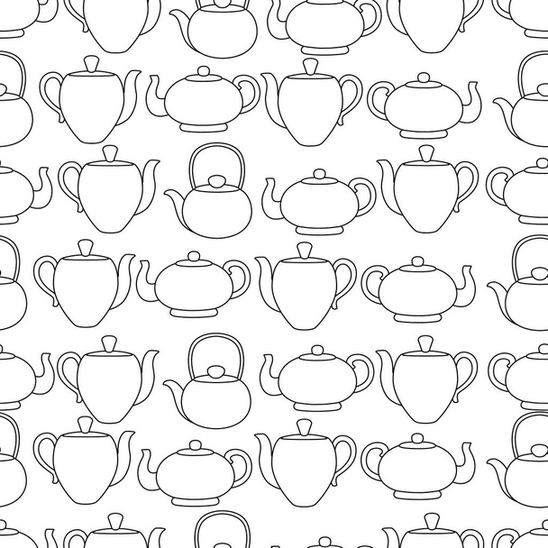 Seamless pattern ceramics and electro kettle outline style flat vector illustration on white background - Vector, Image