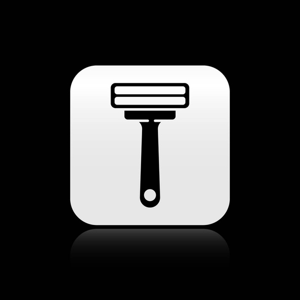 Ícone de barbear barbear preto isolado no fundo preto. Botão quadrado de prata. Ilustração vetorial
 - Vetor, Imagem