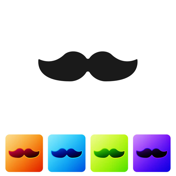 Μαύρο εικονίδιο Mustache απομονωμένο σε λευκό φόντο. Σύμβολο κουρείου. Μαλλί προσώπου. Ορισμός εικονιδίων σε χρωματιστά τετράγωνα κουμπιά. Εικονογράφηση διανύσματος - Διάνυσμα, εικόνα