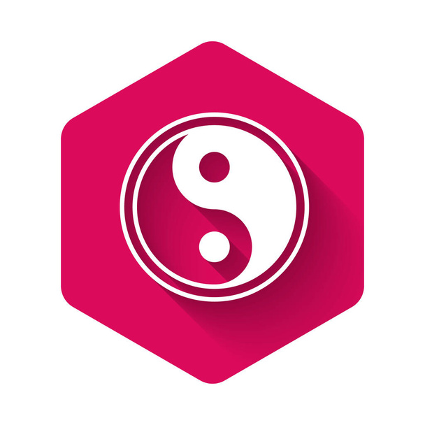 Yin Yang blanc symbole de l'harmonie et l'icône de l'équilibre isolé avec une ombre longue. Bouton hexagonal rose. Illustration vectorielle
 - Vecteur, image