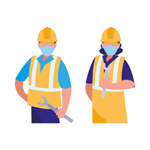 trabajadores industriales hombres que trabajan con mascarilla facial
 - Vector, Imagen