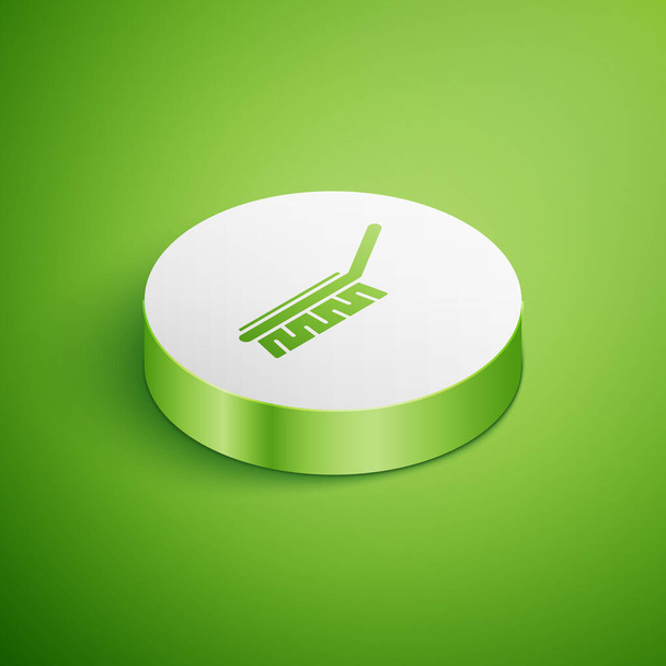 Isometric Brush do czyszczenia ikony izolowane na zielonym tle. Koncepcja usługi sprzątania. Biały przycisk koła. Ilustracja wektora - Wektor, obraz
