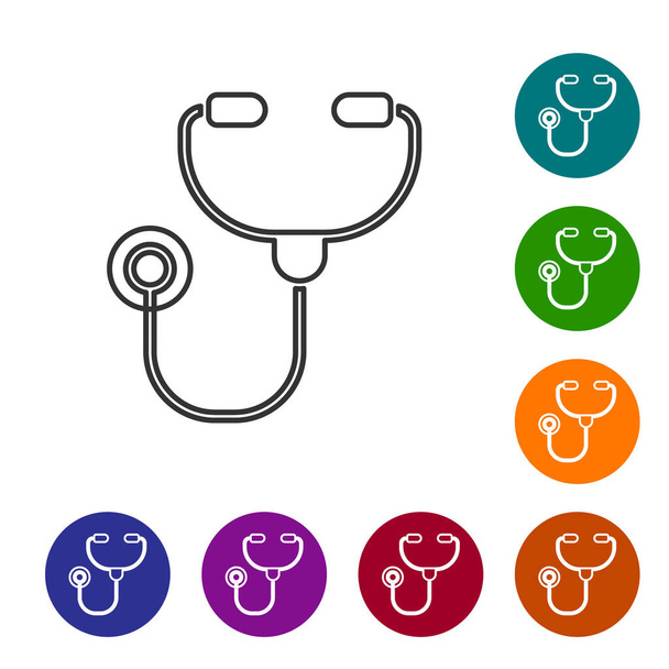 Black line Stethoskop medizinisches Instrument Symbol isoliert auf weißem Hintergrund. Setzen Sie Symbole in farbigen Kreis-Tasten. Vektorillustration - Vektor, Bild