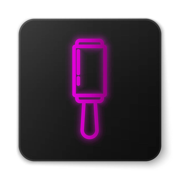 Glowing neon line Adhesive roller for cleaning clothes icon isolated on white background. Getting rid of debris, dust, hair, fluff, pet wool. Black square button. Vector Illustration - Vector, Image