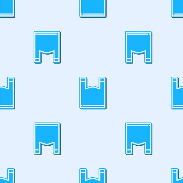 Línea azul Icono de bolsa de plástico aislado patrón sin costura sobre fondo gris. Celofán desechable y señal de prohibición paquete de polietileno. Ilustración vectorial
 - Vector, imagen