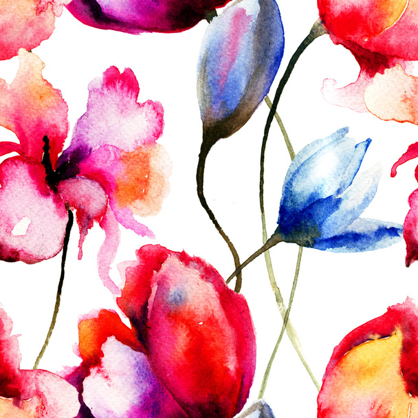 Original watercolor illustration with flowers - Photo, image