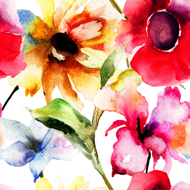 Seamless wallpaper with original flowers - Фото, изображение