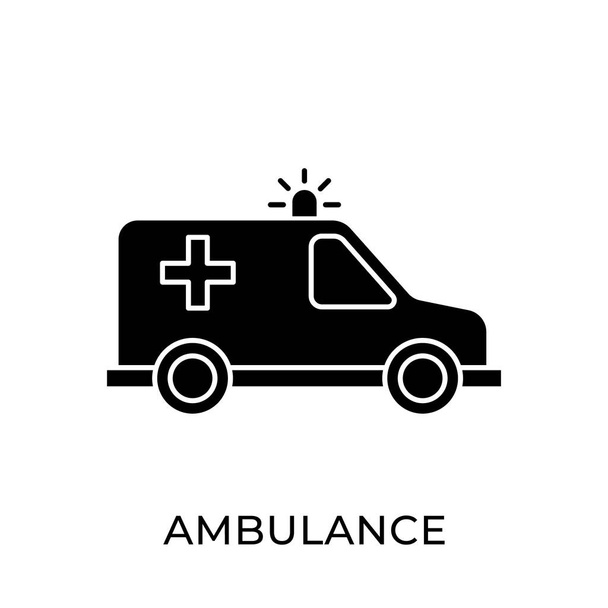 Ambulance pictogram vector illustratie. Ambulance vector pictogram template. Ambulance icoon ontwerp geïsoleerd op witte achtergrond. Ambulance vector pictogram plat ontwerp voor website, logo, teken, symbool, app, UI. - Vector, afbeelding