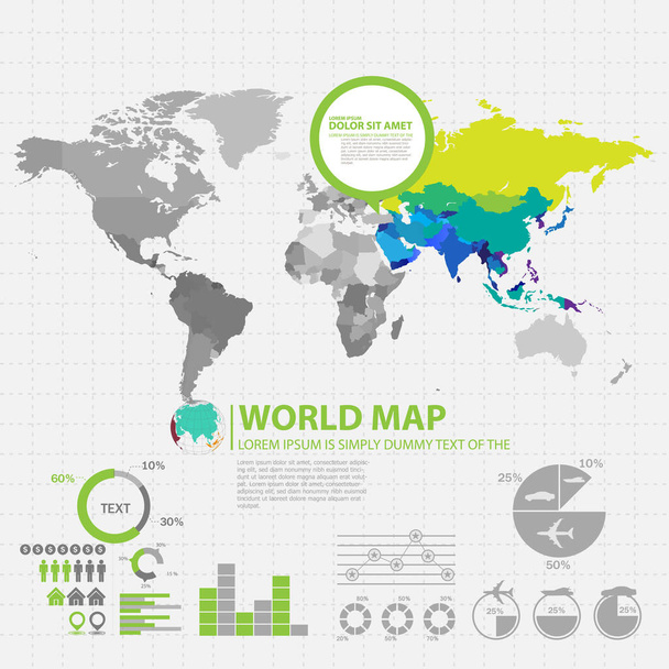 Világtérkép infografikai elrendezés design sablon. Vektorillusztráció - Vektor, kép
