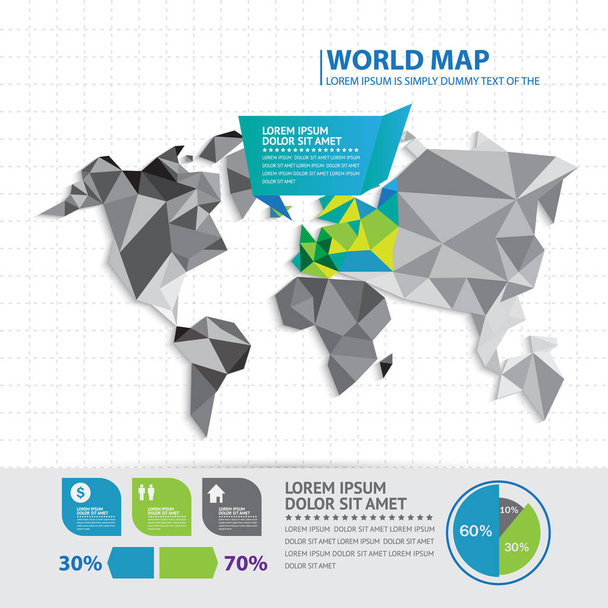 世界地図インフォグラフィックレイアウトデザインテンプレート。ベクターイラスト - ベクター画像